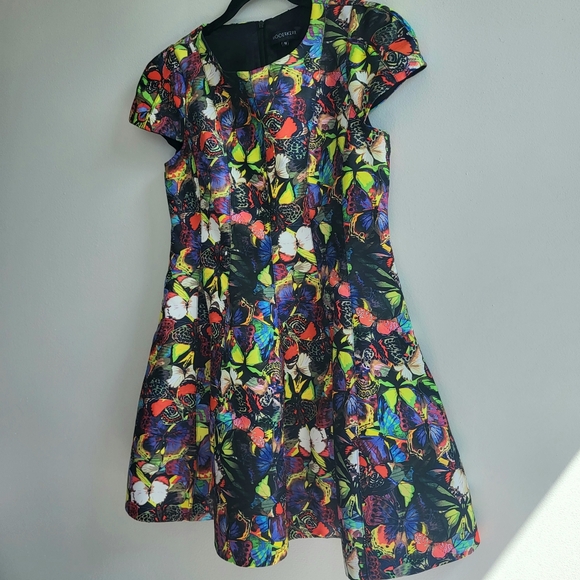 Mooerker Rainbow Butterfly Bell Flare Short Sleeve Dress Ladiss Size Medium - Picture 2 of 11
